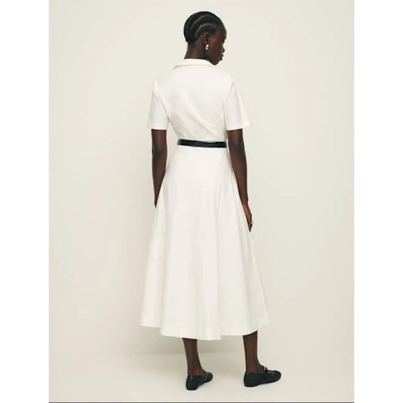 NWT Reformation Isadora Dress Midi Short Sleeve V Neck Slit Cotton White 12 - Picture 12 of 14